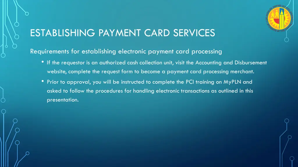 establishing payment card services 1