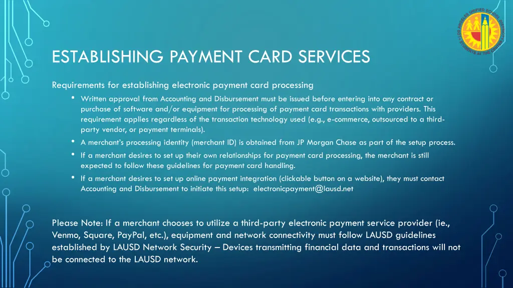 establishing payment card services 2