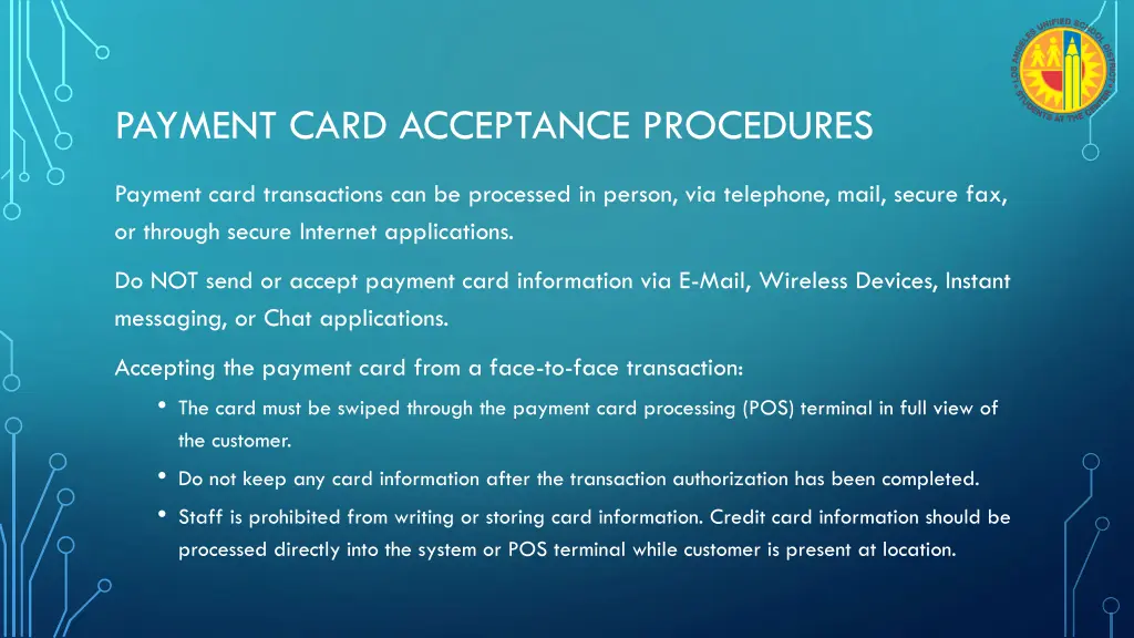 payment card acceptance procedures