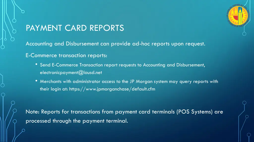 payment card reports