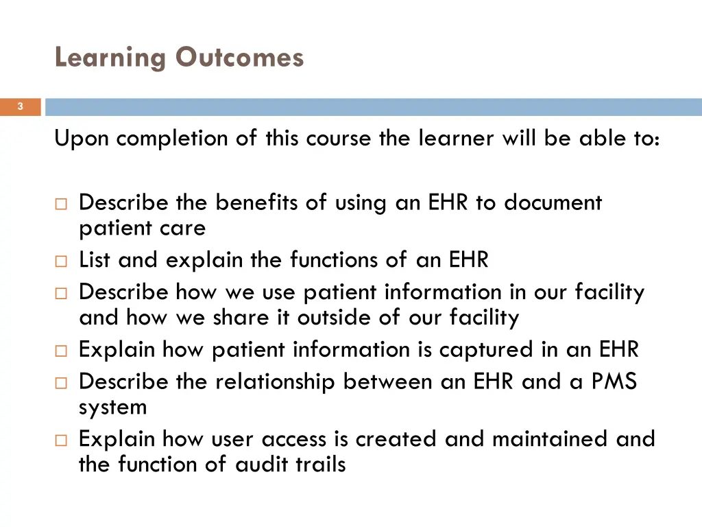 learning outcomes