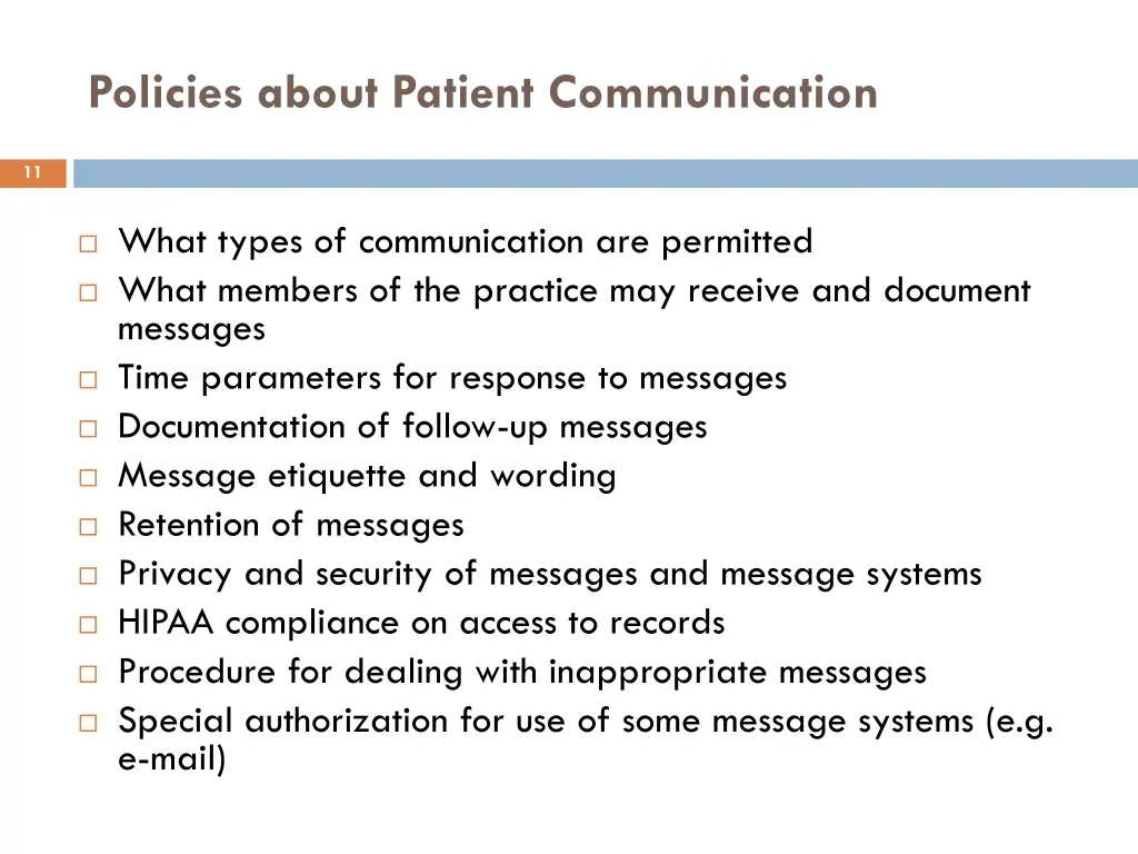 policies about patient communication