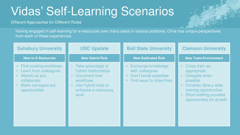 vidas self learning scenarios different