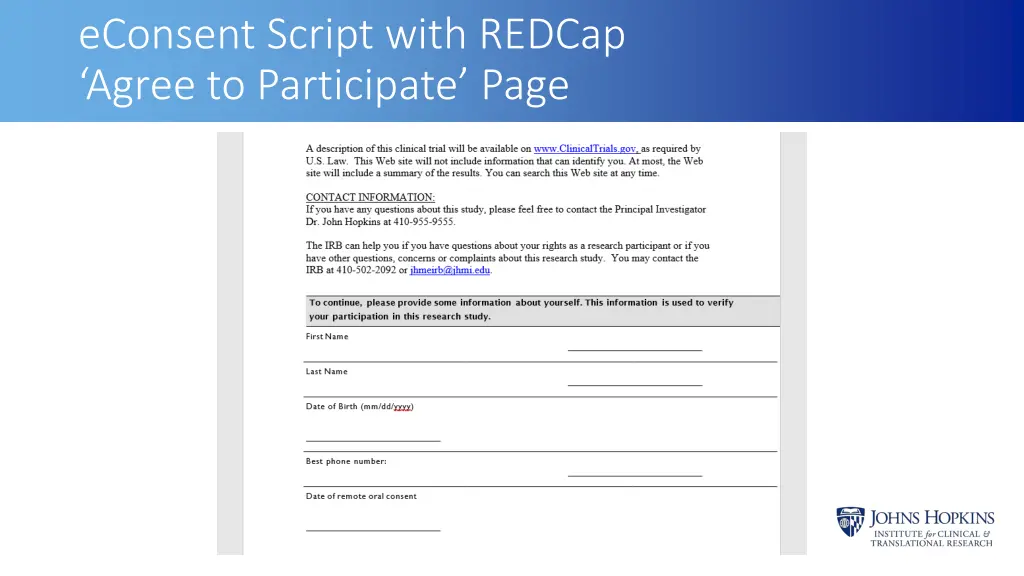 econsent script with redcap agree to participate