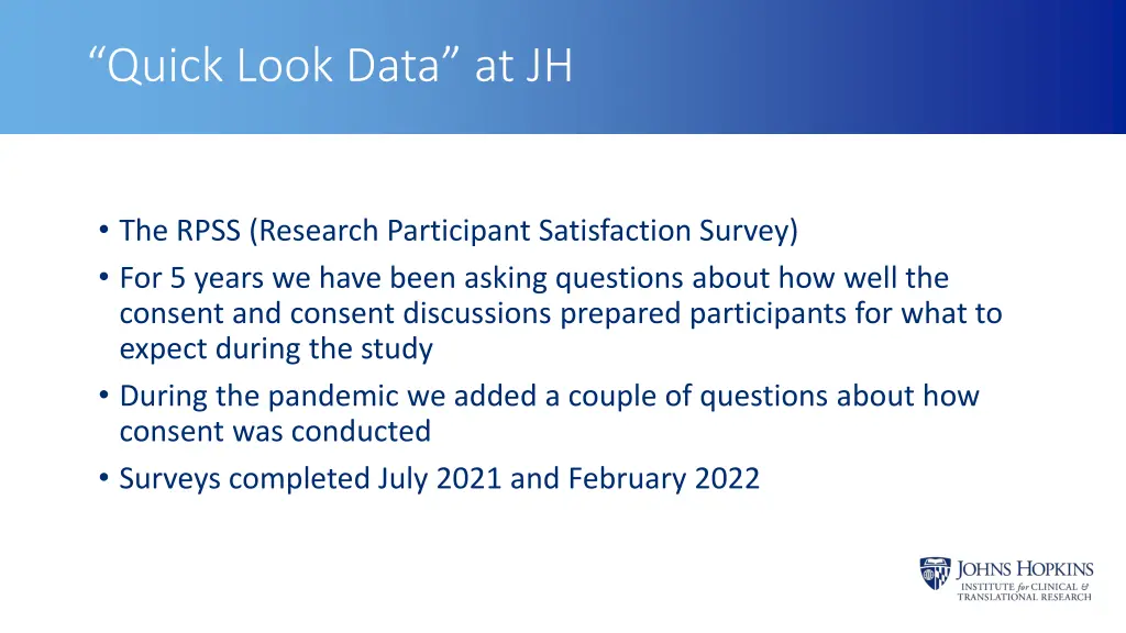 quick look data at jh