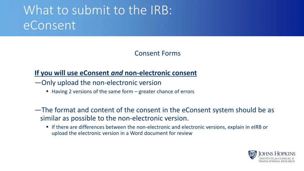 what to submit to the irb econsent