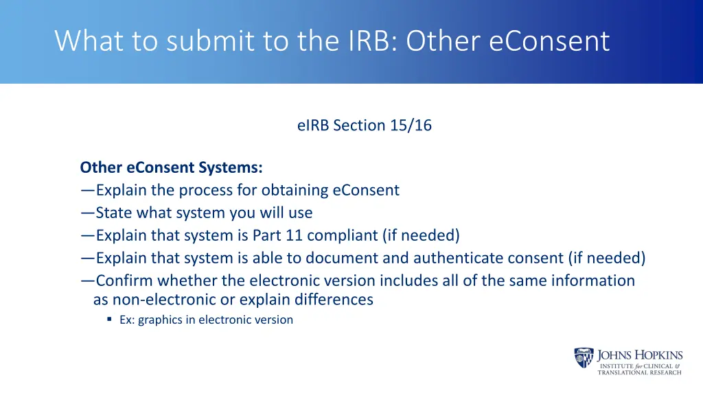 what to submit to the irb other econsent