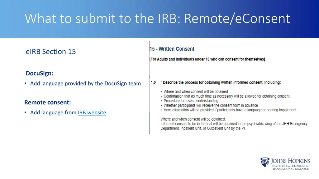 what to submit to the irb remote econsent