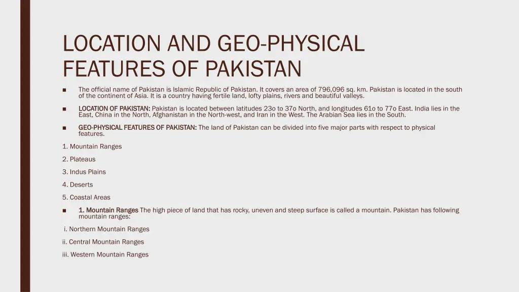 location and geo physical features of pakistan