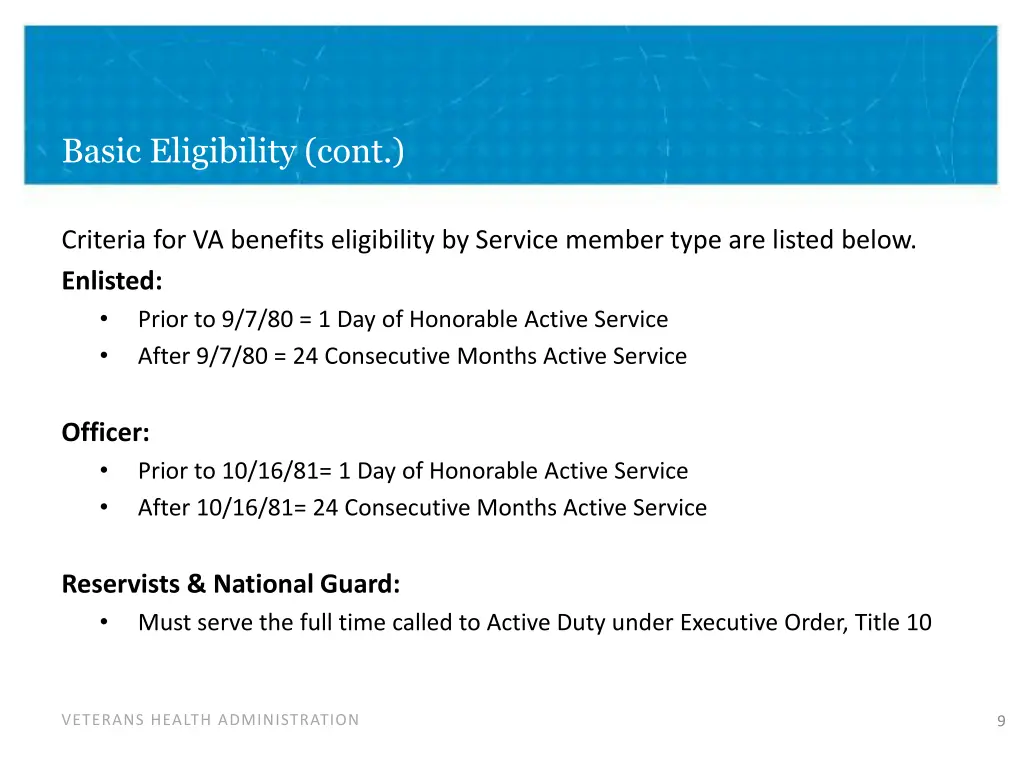 basic eligibility cont