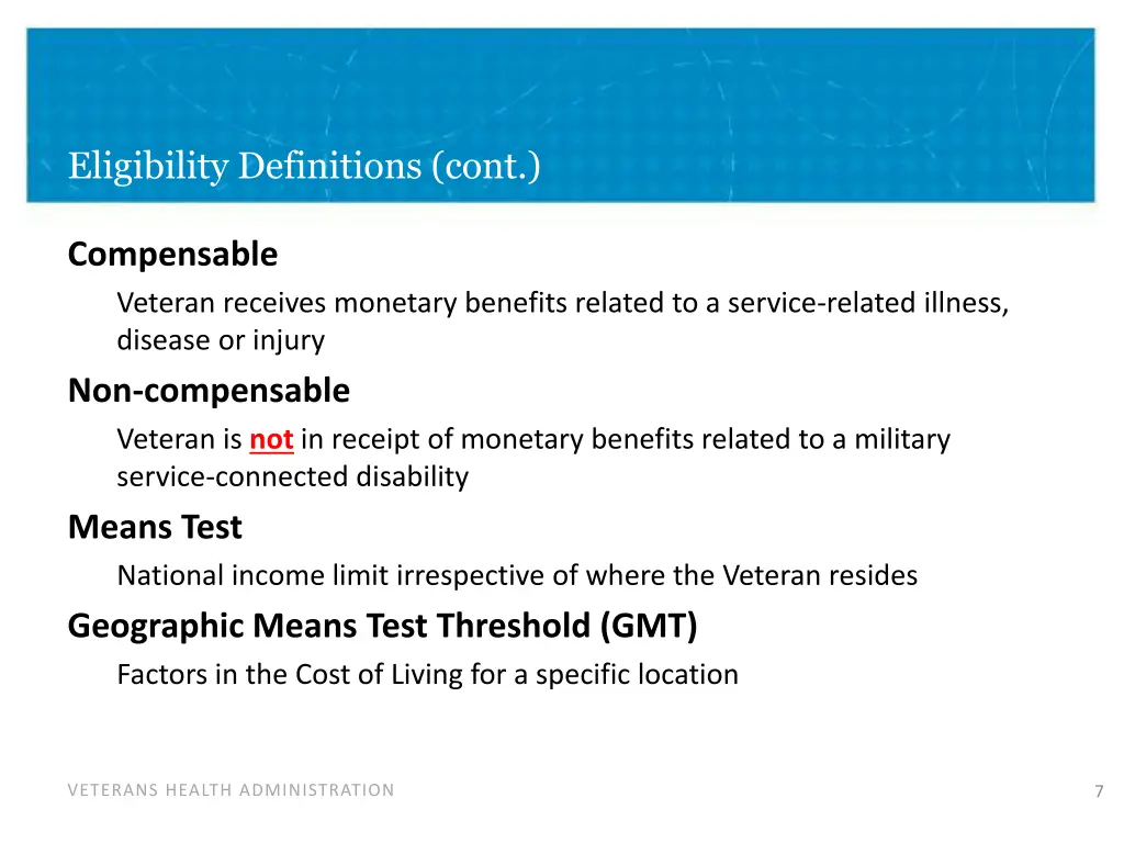 eligibility definitions cont