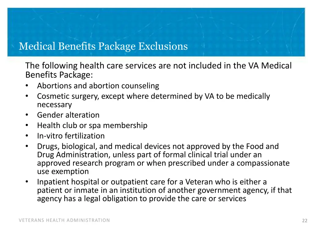 medical benefits package exclusions