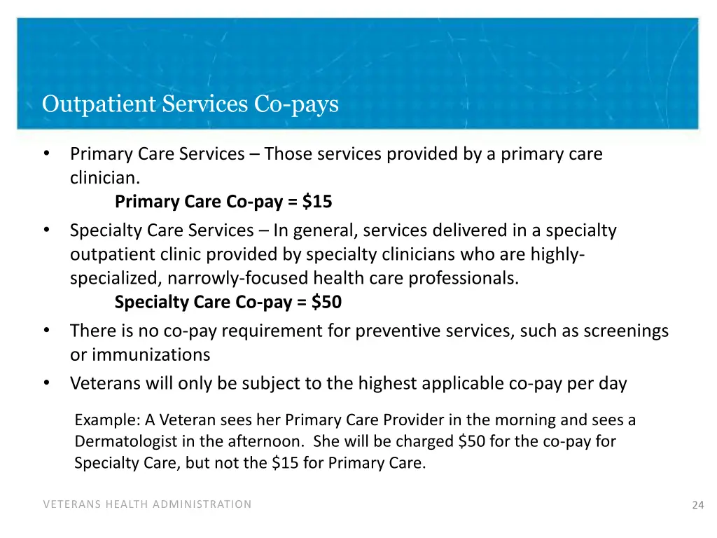 outpatient services co pays