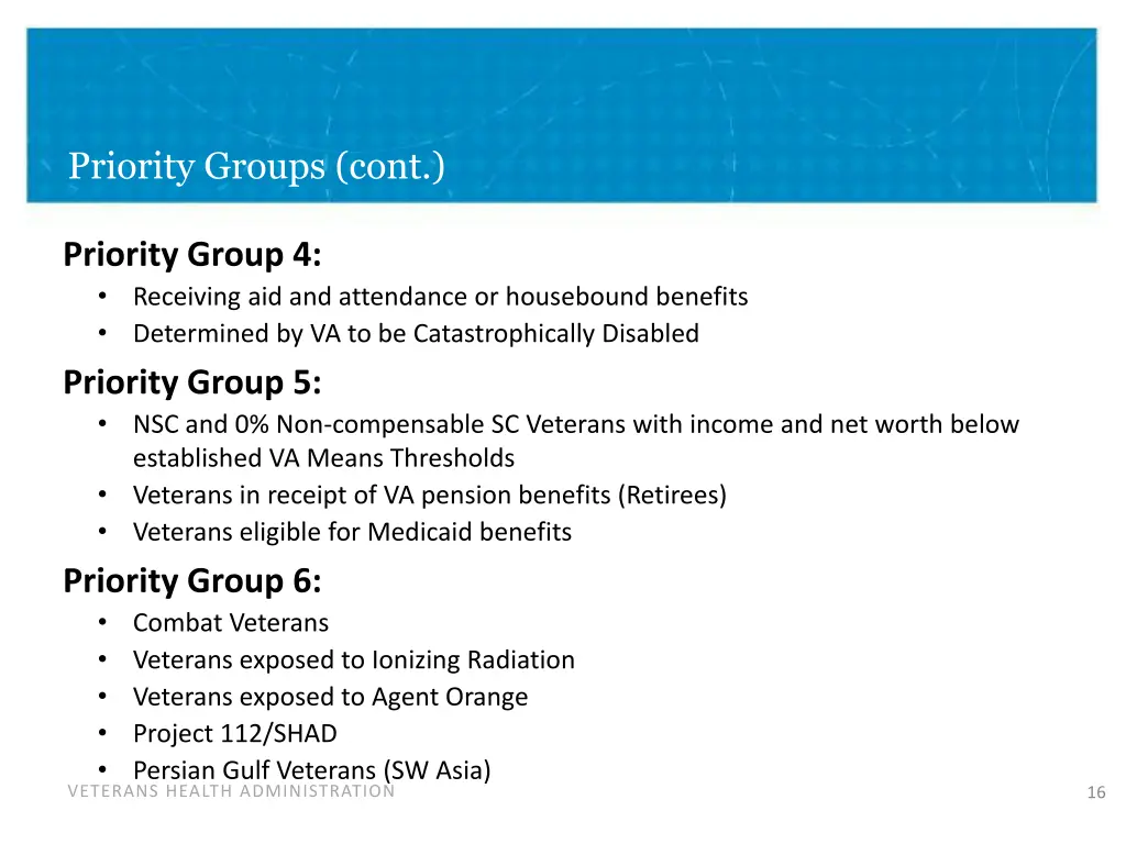 priority groups cont