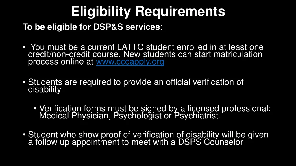 eligibility requirements to be eligible