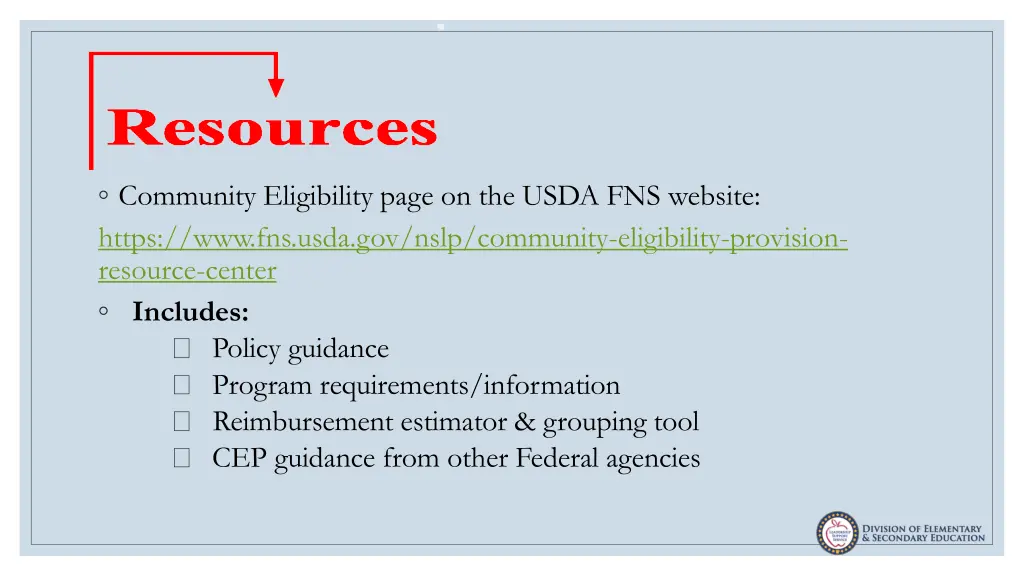 community eligibility page on the usda