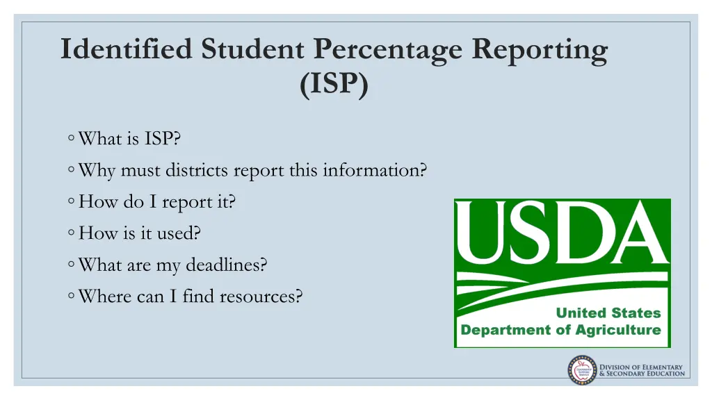 identified student percentage reporting isp