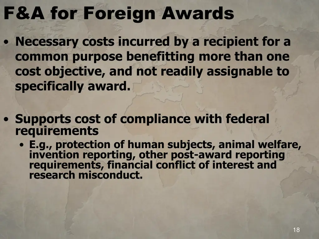 f a for foreign awards