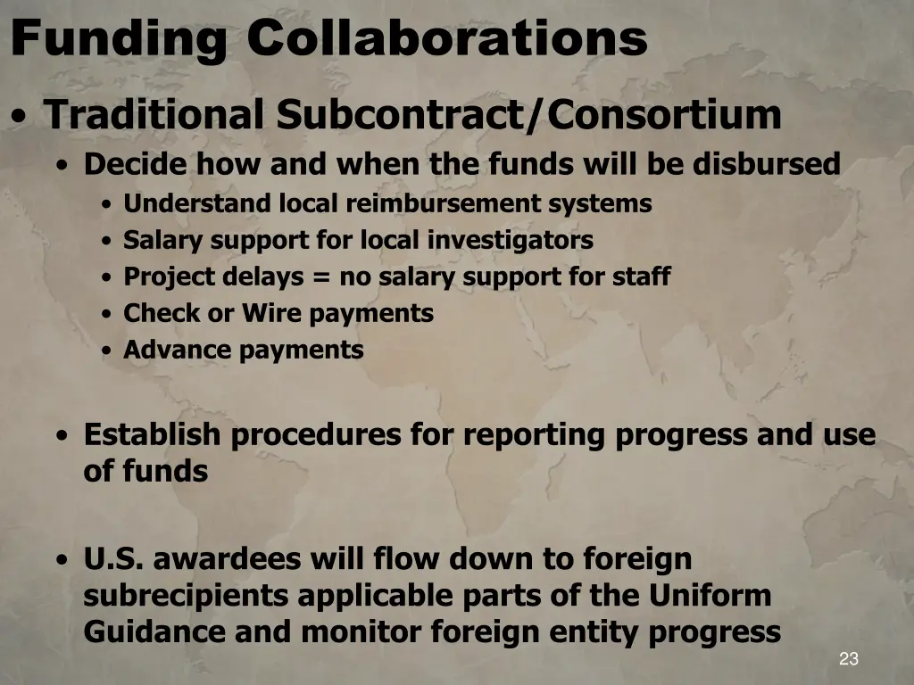 funding collaborations traditional subcontract