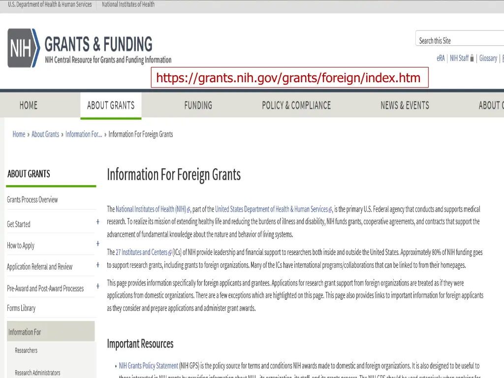 information for foreign grants