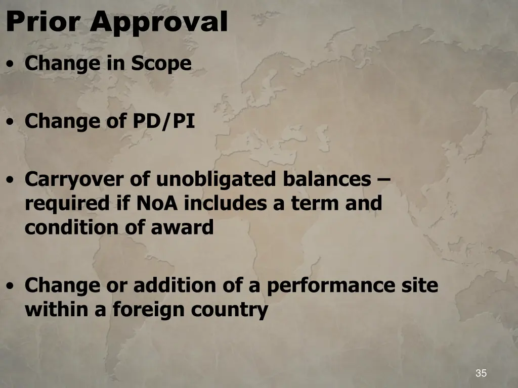 prior approval change in scope