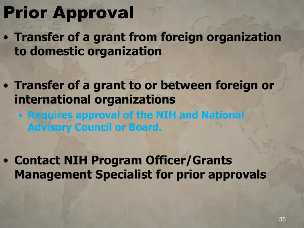 prior approval transfer of a grant from foreign