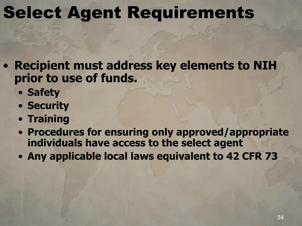 select agent requirements 1