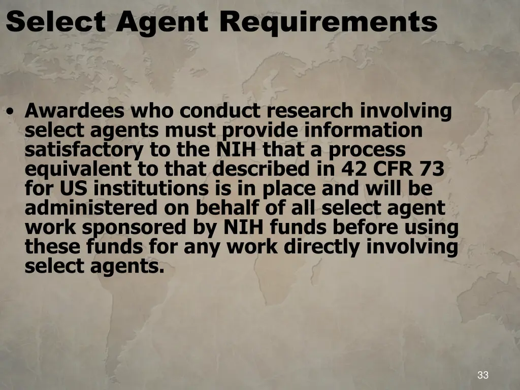 select agent requirements