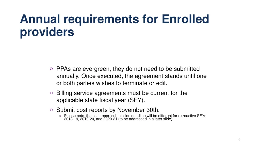 annual requirements for enrolled providers