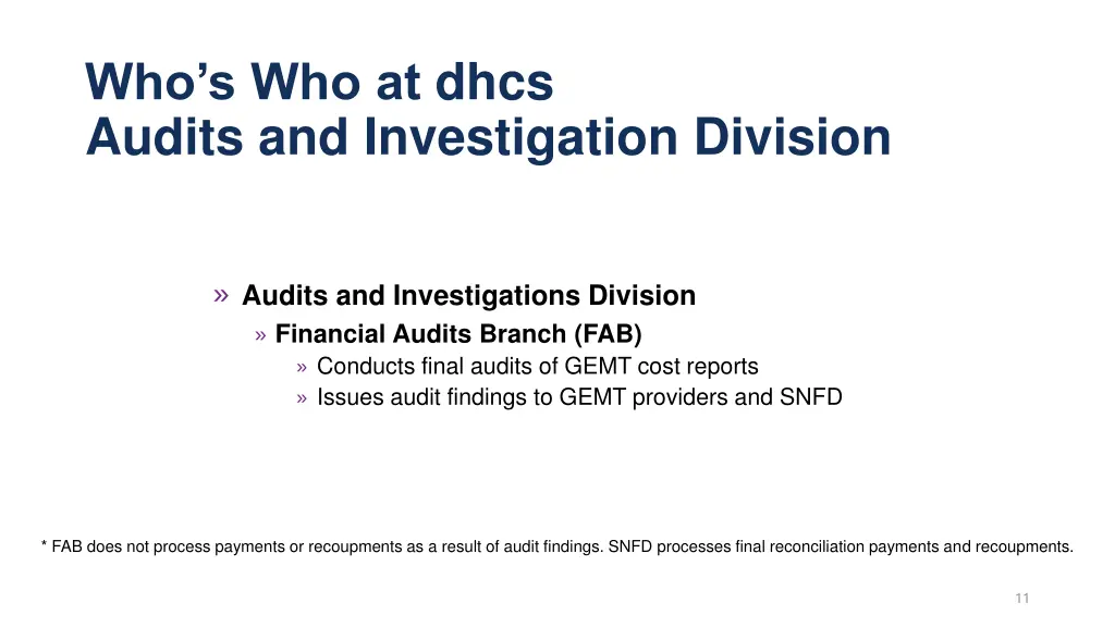 who s who at dhcs audits and investigation