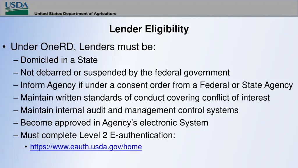 lender eligibility