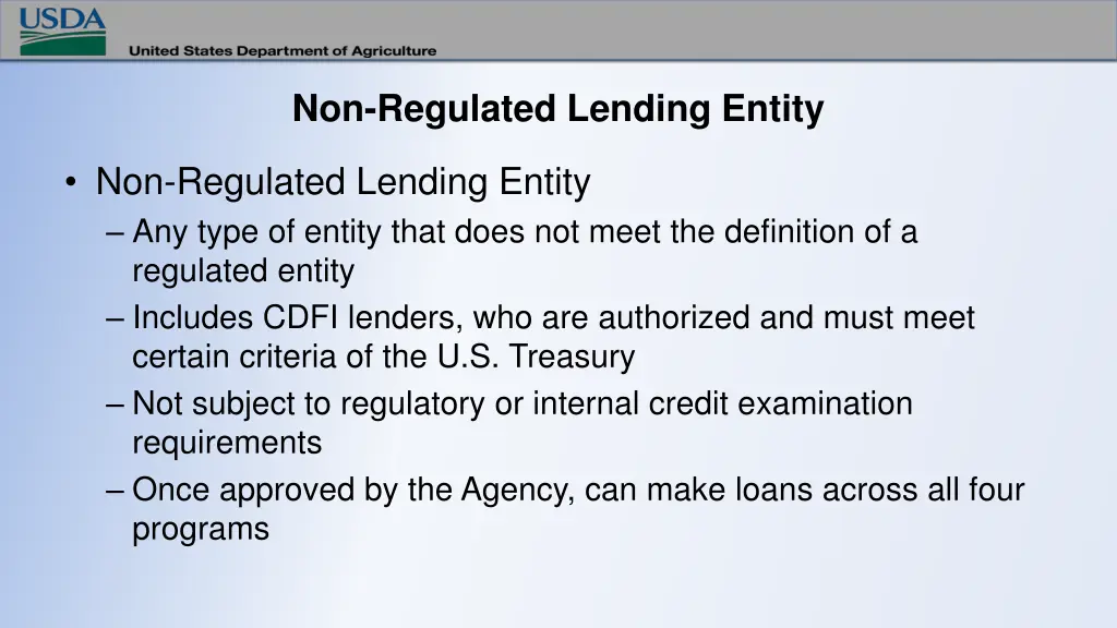 non regulated lending entity