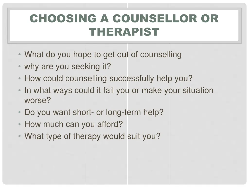 choosing a counsellor or therapist