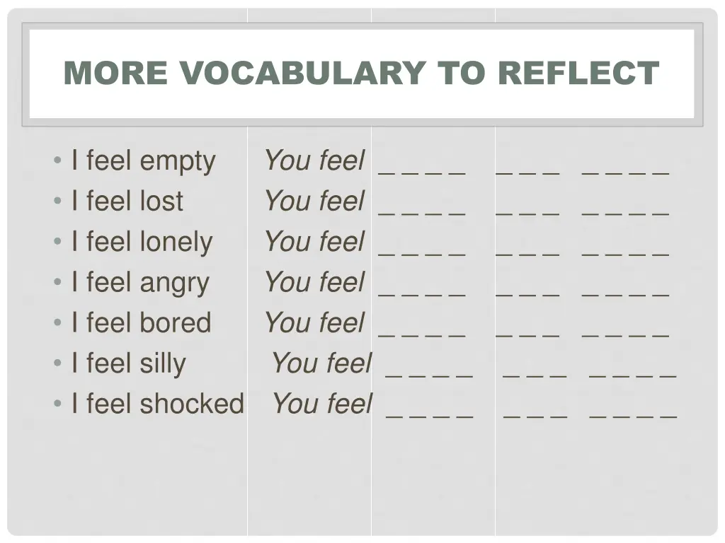 more vocabulary to reflect