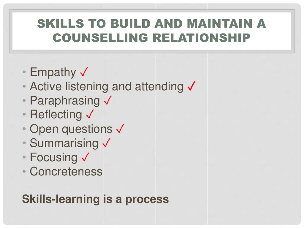 skills to build and maintain a counselling