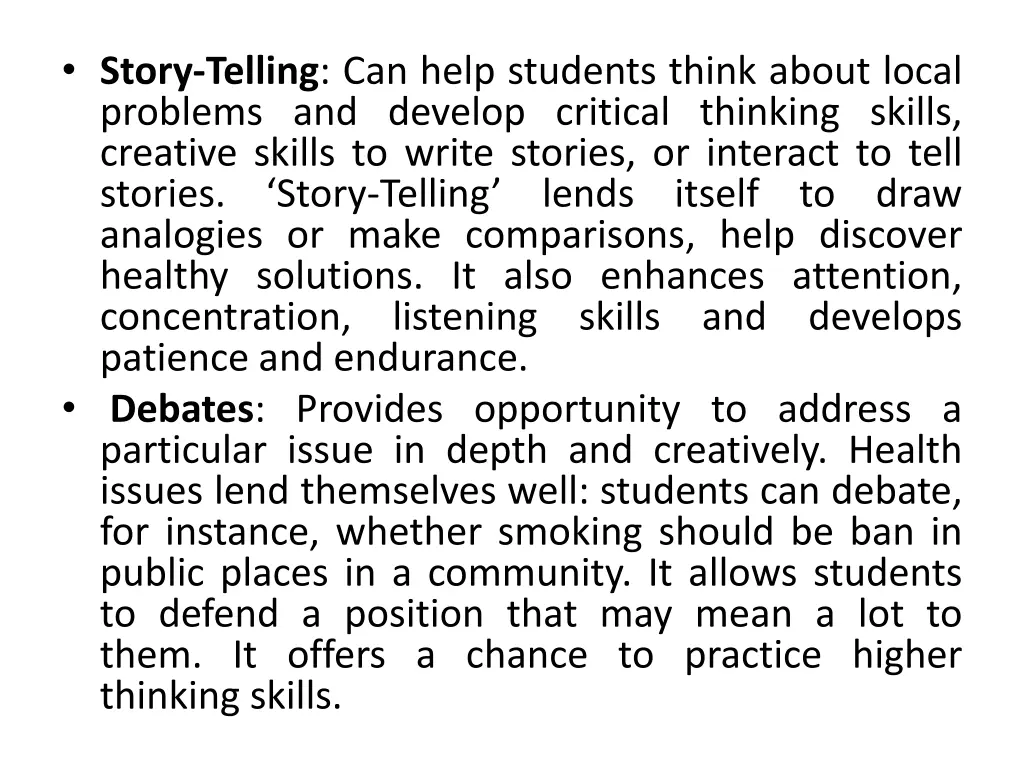 story telling can help students think about local