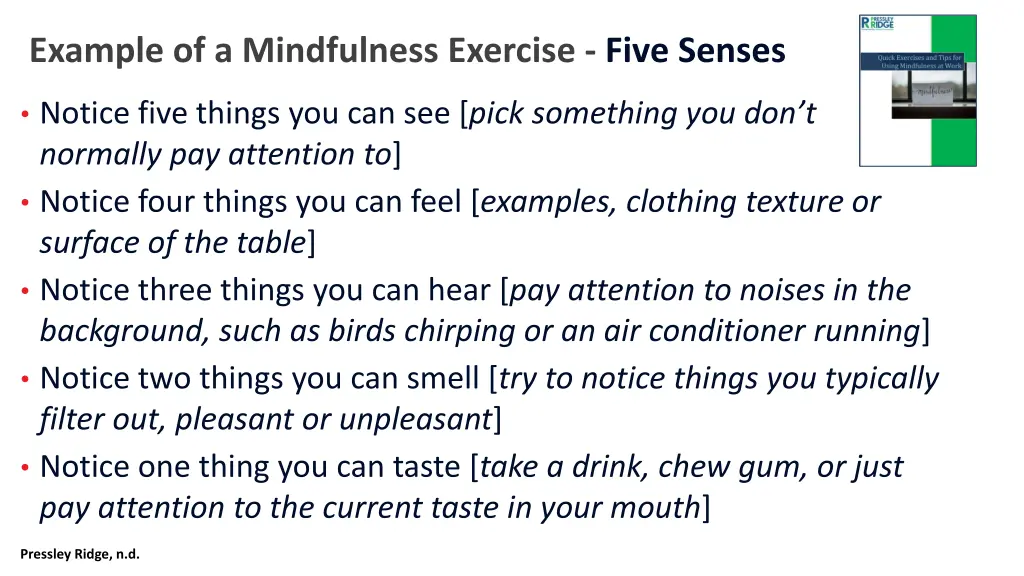 example of a mindfulness exercise five senses