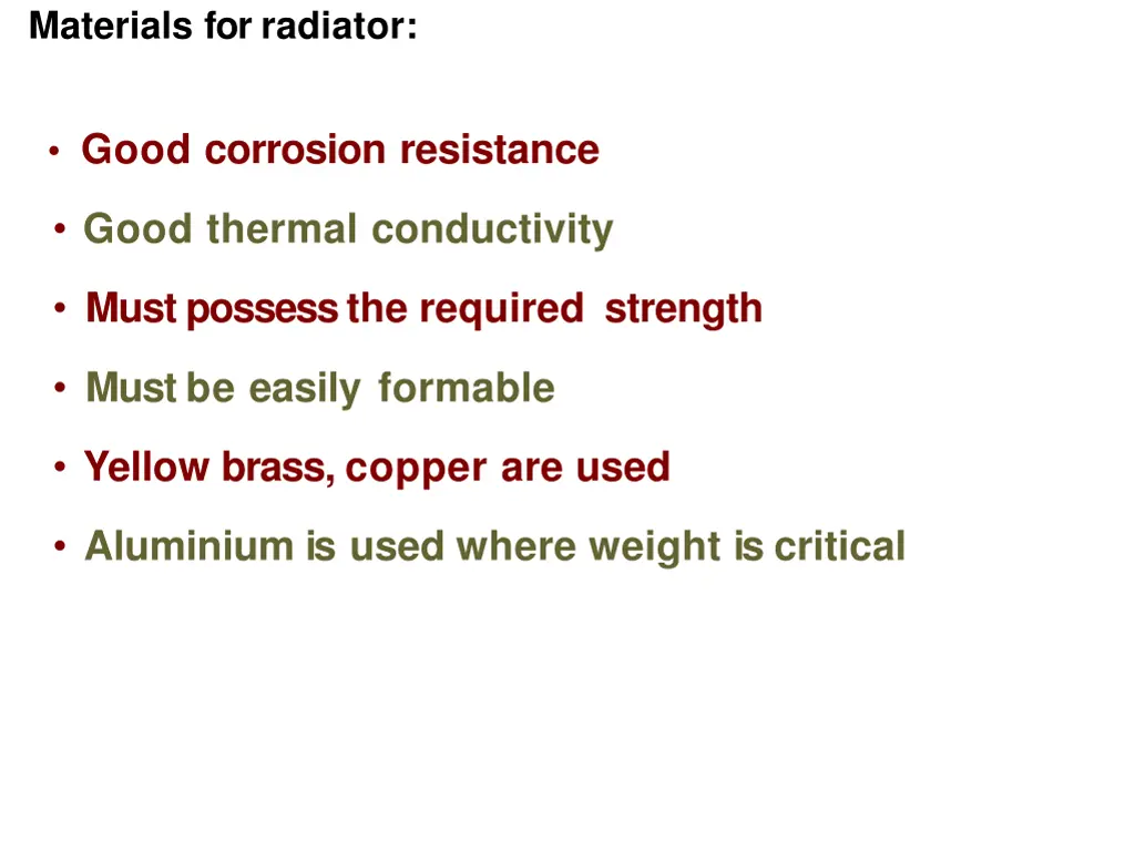 materials for radiator