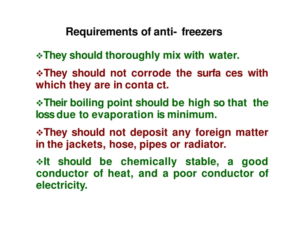 requirements of anti freezers