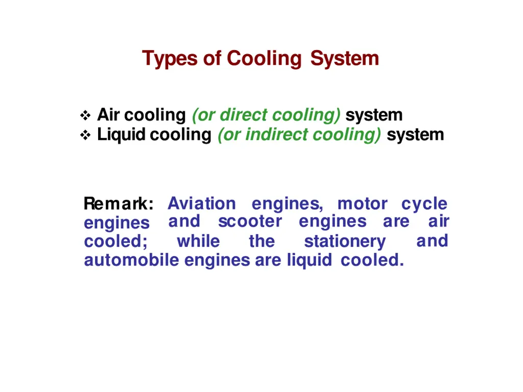 types of cooling system