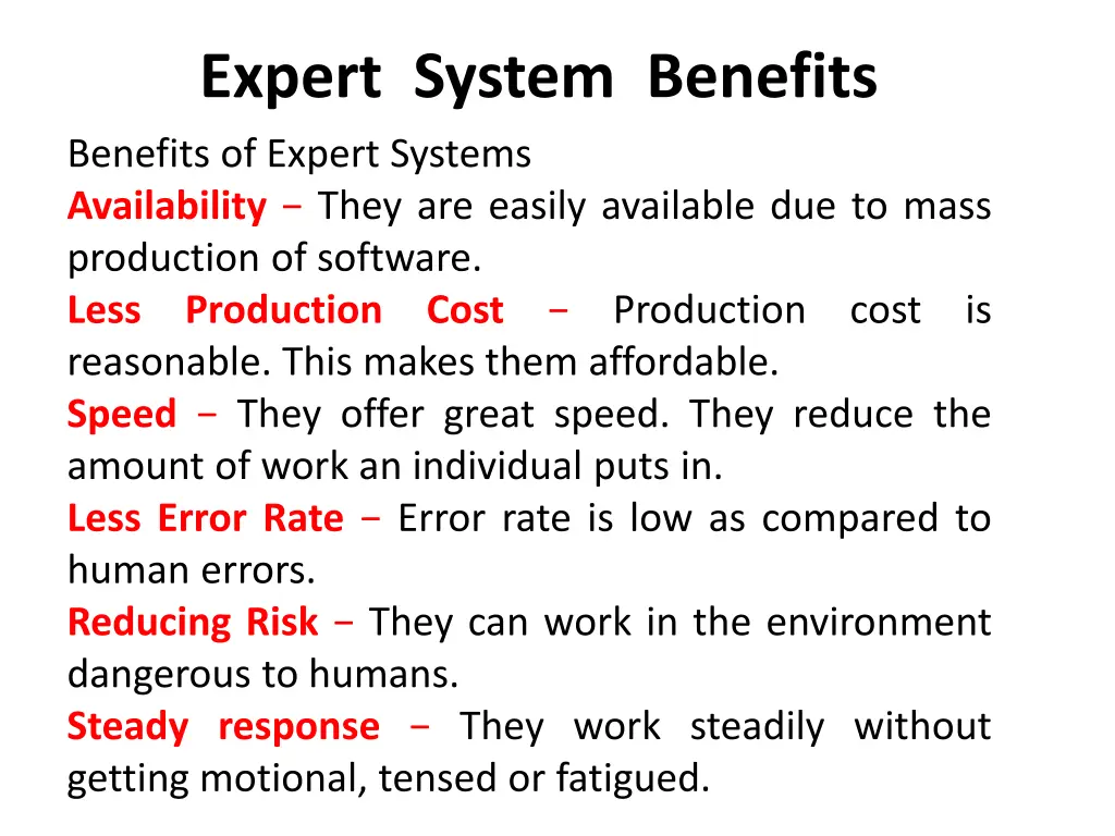 expert system benefits benefits of expert systems