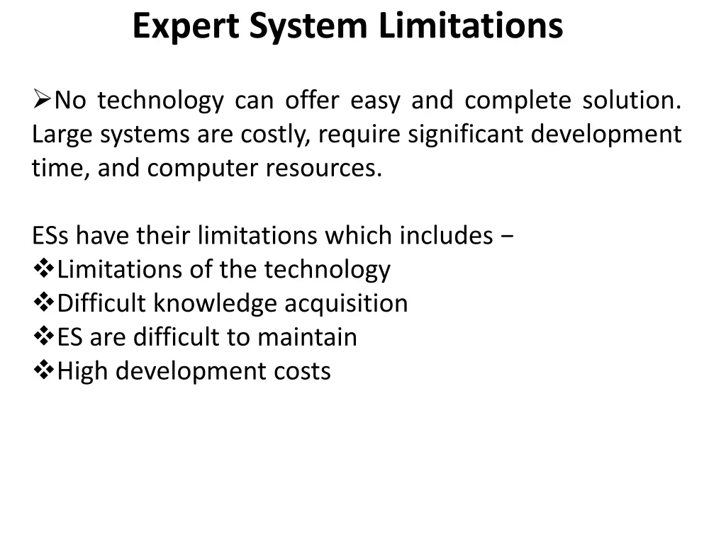 expert system limitations