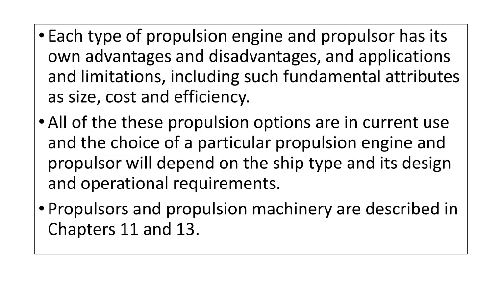 each type of propulsion engine and propulsor