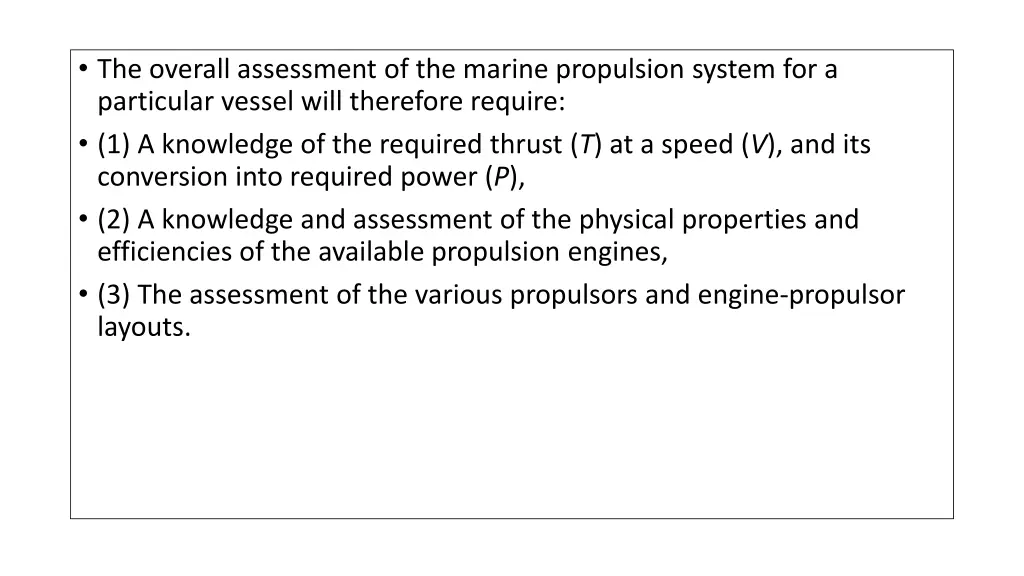 the overall assessment of the marine propulsion