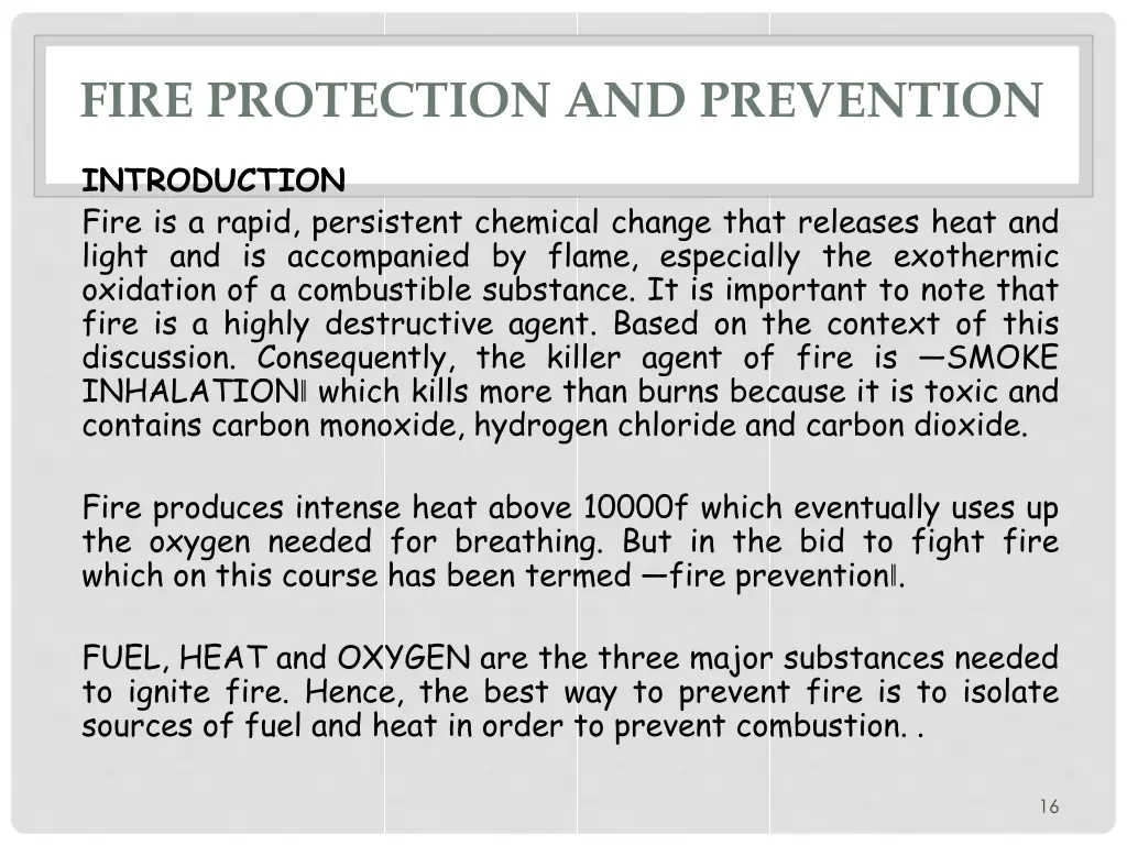 fire protection and prevention