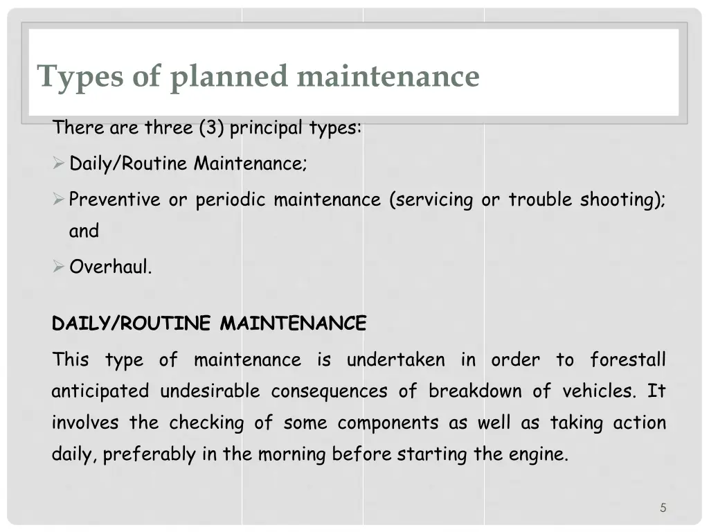 types of planned maintenance