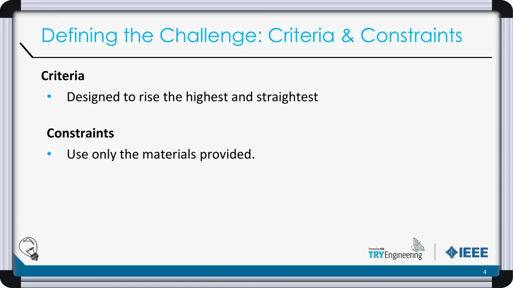 defining the challenge criteria constraints