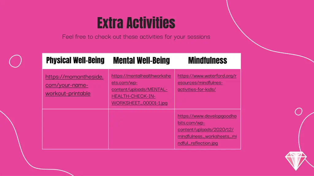 extra activities feel free to check out these