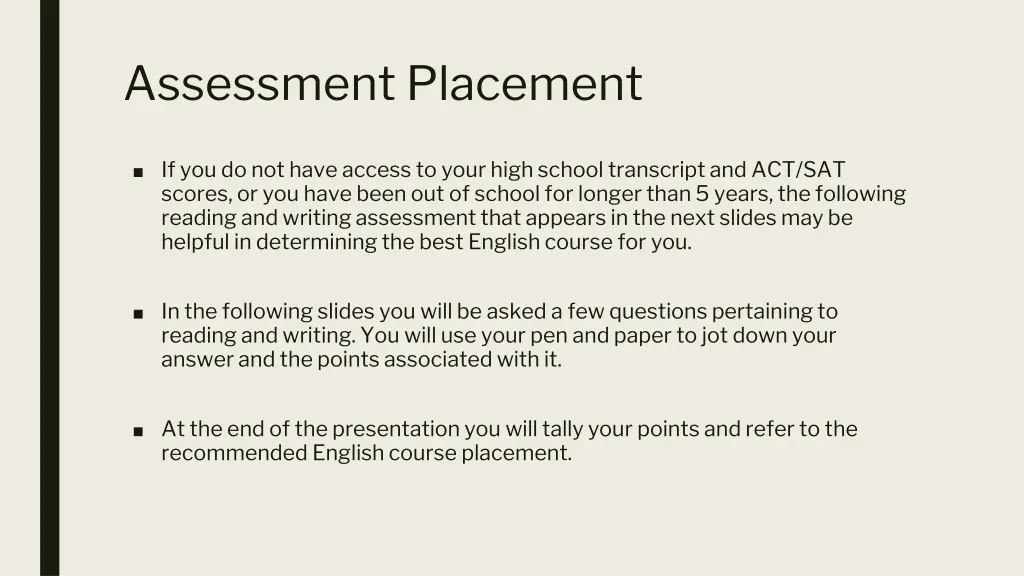 assessment placement