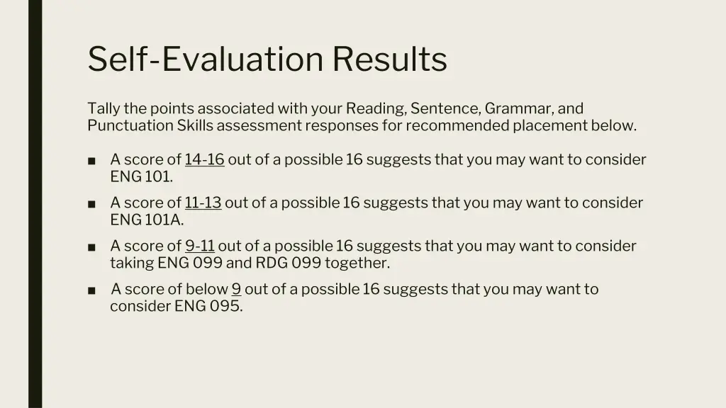 self evaluation results